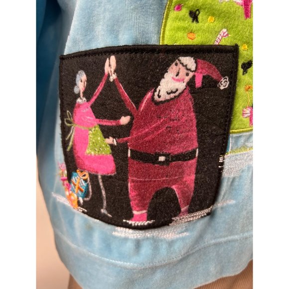 Onque Casuals Christmas Holiday Velour Jacket L Blue Velour Cotton Blend - Picture 8 of 16